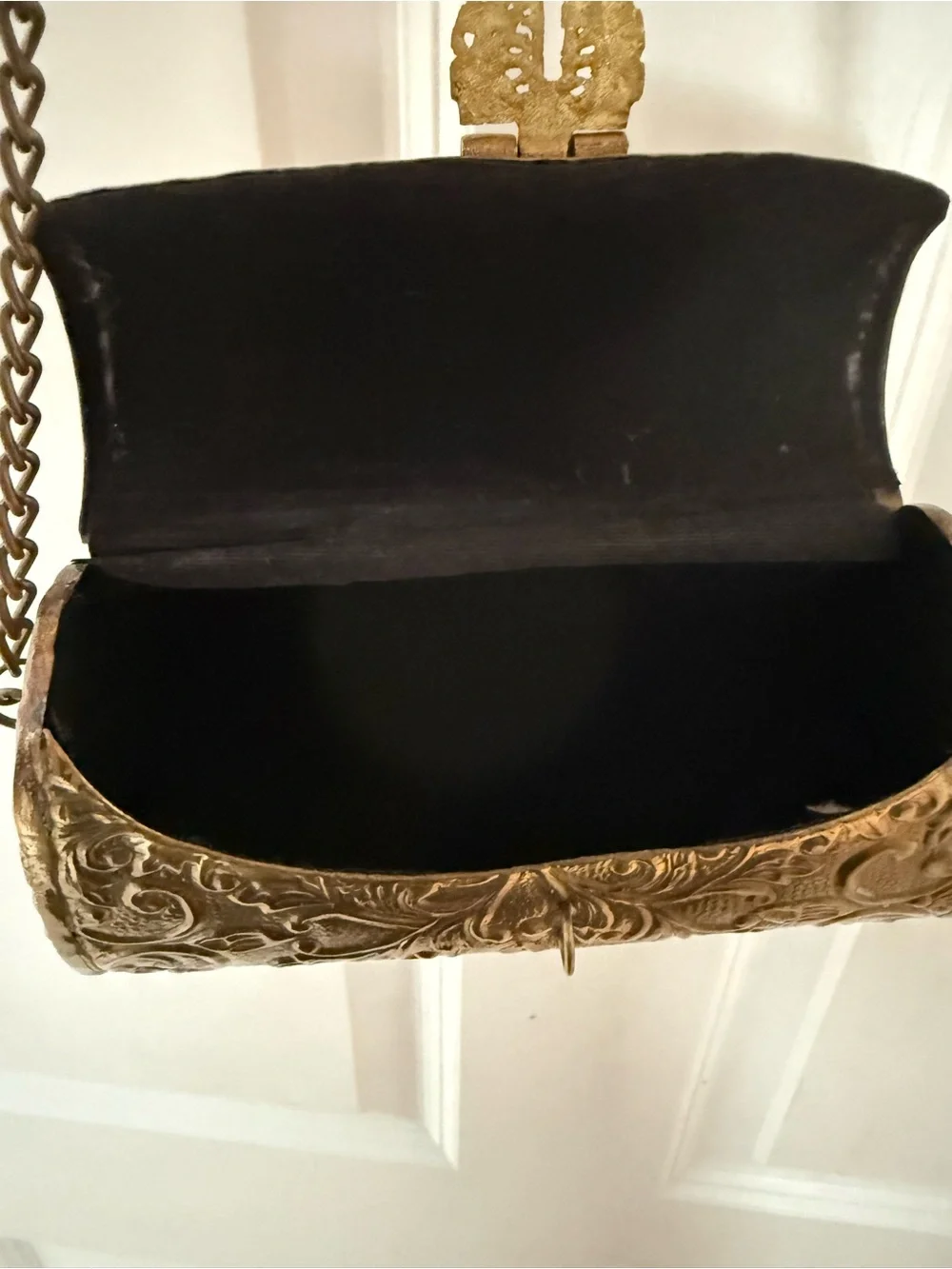 Ornate Embossed Metallic Brass-like evening bag